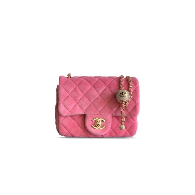 CHANEL MINI FLAP BAG VELVET, DIAMANT & GOLD-TONE METAL PINK AS1786 (18*13*7cm)